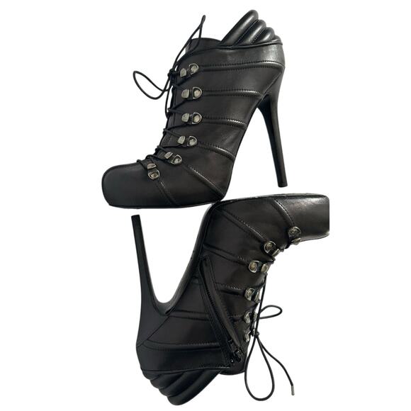 Alexander McQueen Studded Biker Ankle Booties Black  IT 38 Lace Up Stiletto - Picture 3 of 14